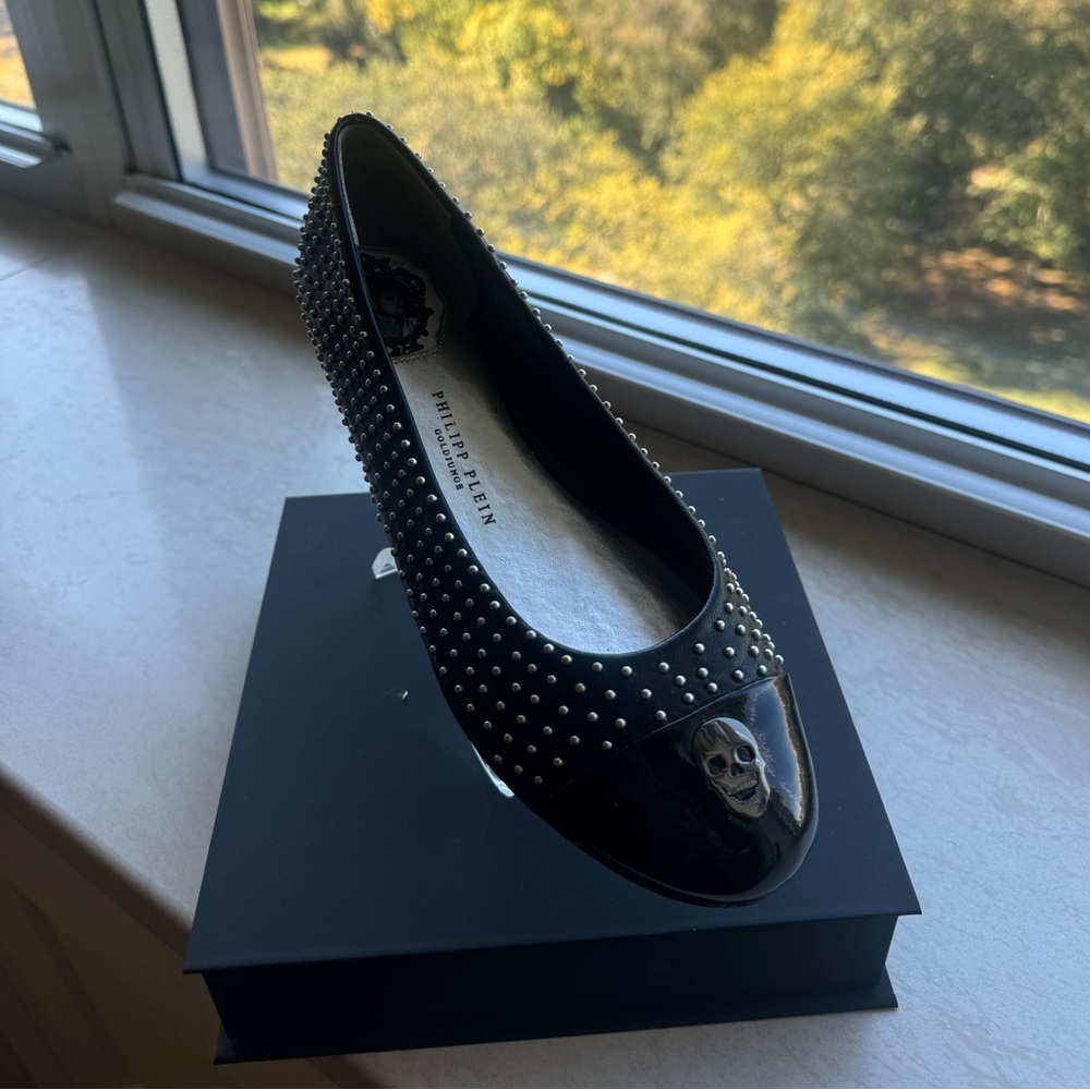 Philipp Plein Black Studded Skull Flats
